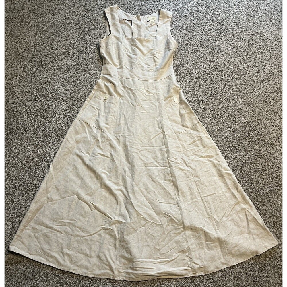 Women's Limited America Vintage Khaki Silk/Linen Blend Sleeveless Dress, Size 6